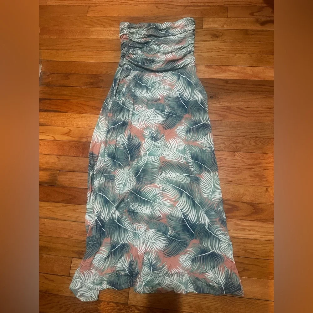 Coco Kelly Strapless Tropical Maxi Palms Pockets Resortwear Vacation‎ Medium
